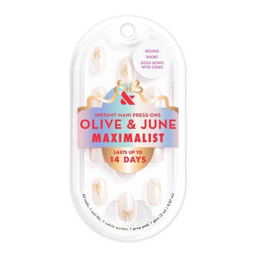 Olive & June Maximalist Press-On Nails - Gold Bow Design
